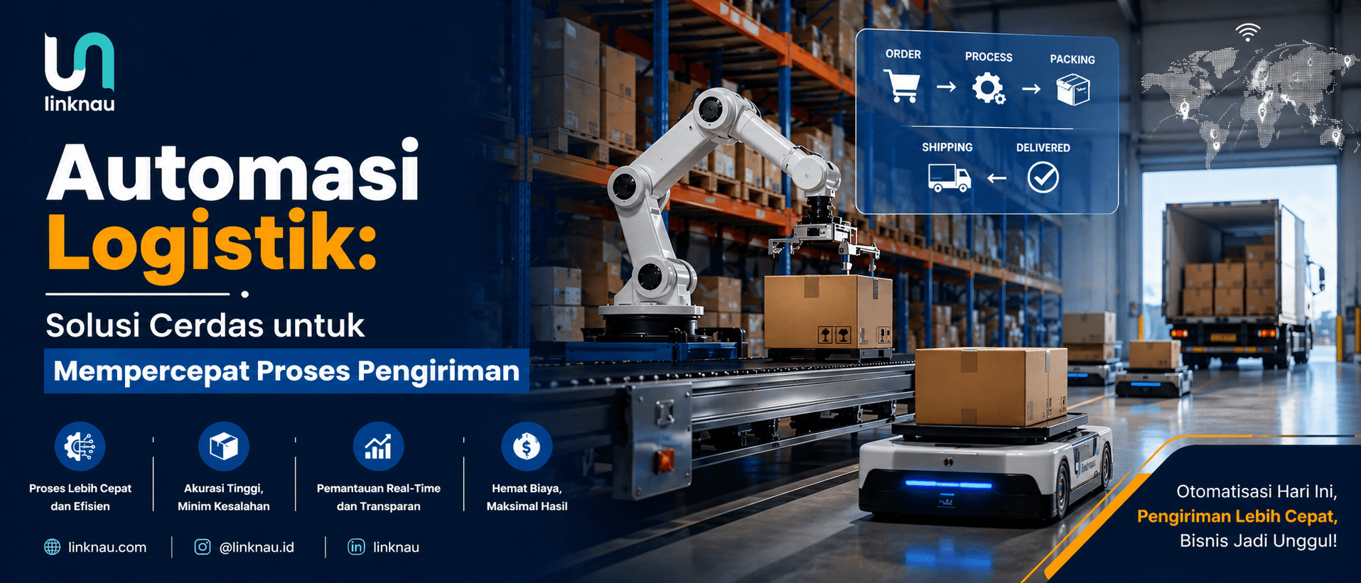 Sistem automasi logistik modern membantu proses pengiriman barang menjadi lebih cepat dan efisien